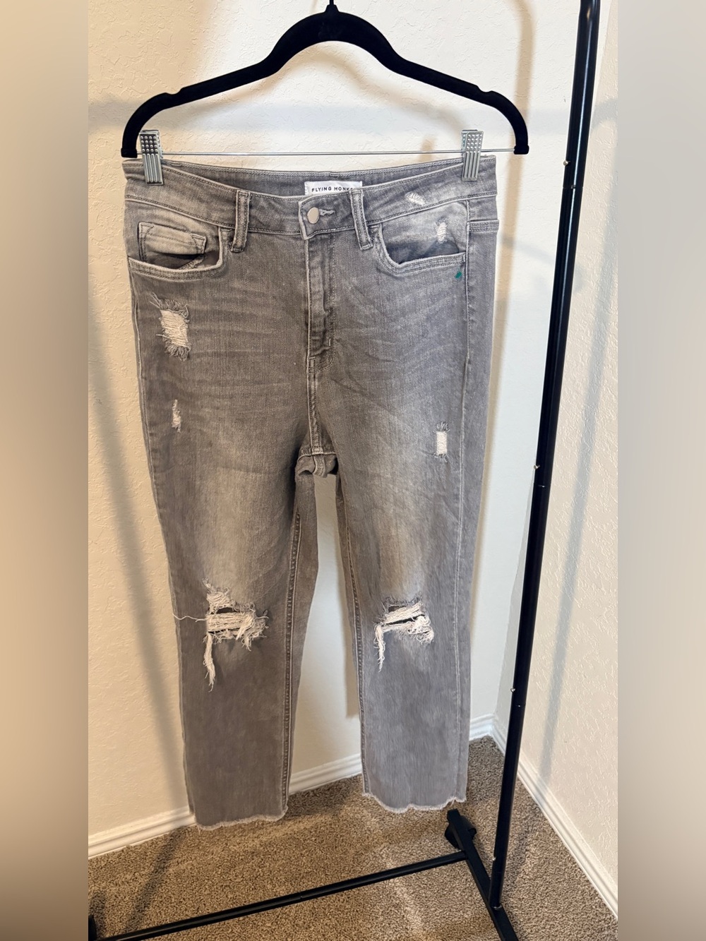 Flying Monkey Gray Distressed Straight-Leg Jeans